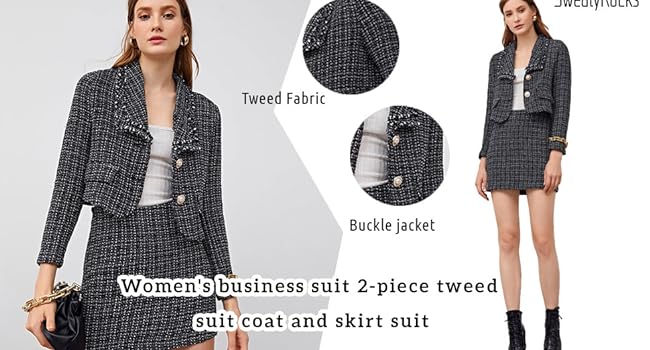 Tweed Blazer Jacket Coat and Skirt Set
