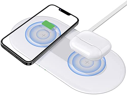 TopMade Wireless Charger, 2 in 1 Dual Wireless Charging Pad Qi-Certified 10W Max Fast Wireless Charge Station Stand for iPhone 14/13/12/Pro/Max/11/Pro/XS/8P, Galaxy S2/S20/S10/S9/S8/Note 8, Airpods