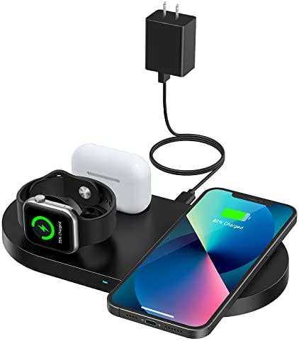 Wireless Charger, 3 in 1 Wireless Charging Station Compatible with iPhone 14/13/12/11 Pro Max/XS MAX/XR/XS/X/8, 18W Fast Wireless Charging Pad for Apple Watch Series & AirPods 1/2 /Pro (with Adapter)