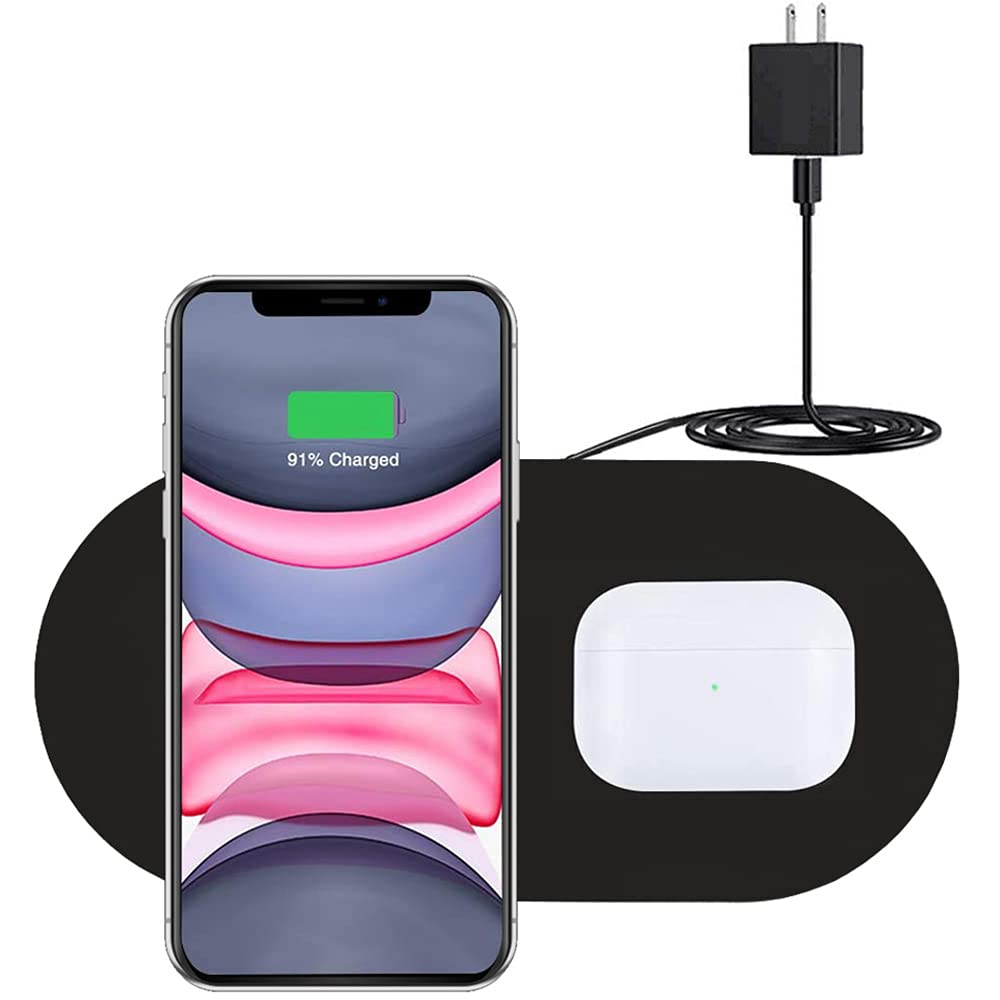 Dual Wireless Charger, COSOOS Qi Certified Fast Wireless Charging Pad Compatible with iPhone 12/12 Pro/11 Pro Max/Xs/Xr/AirPods Pro, Galaxy S20/S10/Note 10/Galaxy Buds +(Adapter Included)