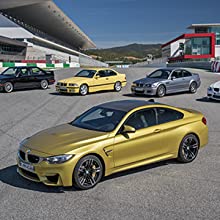 metallic yellow BMW car with other BMW cars in background