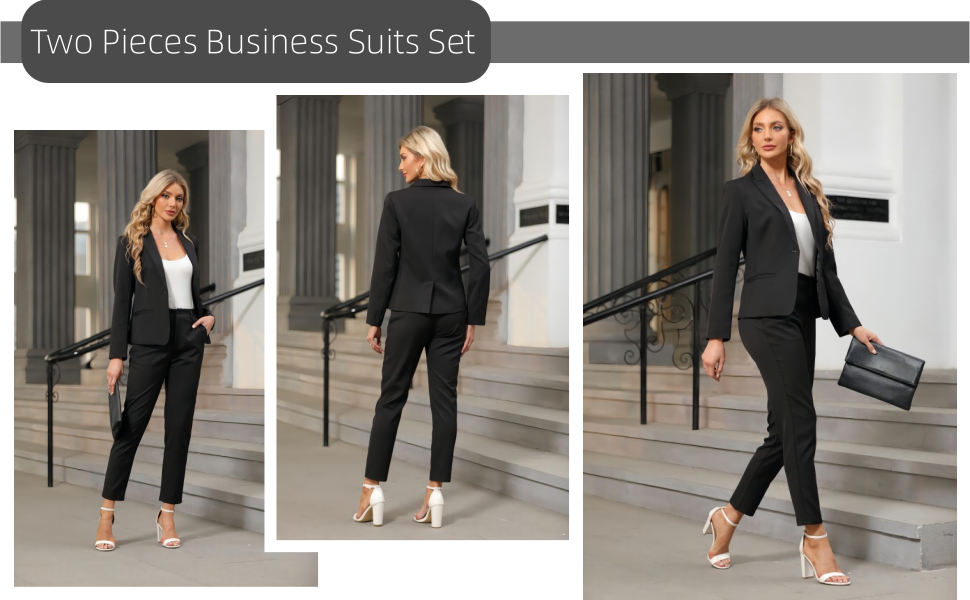 Women''s 2 Piece Business Suit Set Office Outfits Slim Fit Blazer Pant Suits