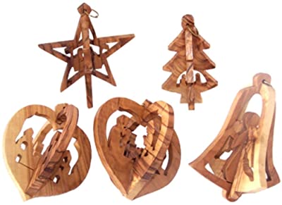 Holy Land Market Wood Ornaments - 3D Mix of 5 (3" Each).