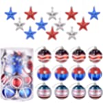ILLUMINEW 24Pcs Independence Day Hanging Ornament Pack, 4th of July Hanging Ball Star Decoration Patriotic Ball Ornaments Pendants for Holiday Wedding Party House Holiday Tree Hanging Decor