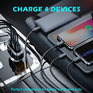 4 Charger Ports Charge four devices at the same time