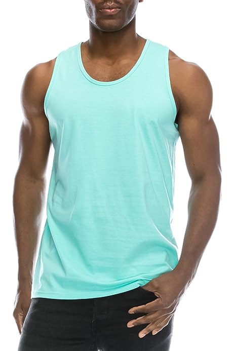 Mens Basic Tank Top Jersey Casual Shirts Elong Drop Cut Scallop-Tail