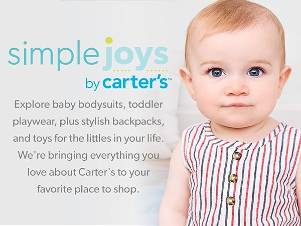 Simple Joys by Carter''s logo and description showing a picture of a baby girl in a stripe romper
