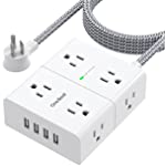 USB Power Strip, 10 Ft Long Extension Cord Flat Plug, 8 Widely AC Outlets 4 USB Ports Surge Protector, 3 Side Outlet Extender, Wall Mount, Desktop Charging Station for Home Office, 900J, ETL