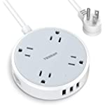 Power Strip with USB, TESSAN Extension Cord with 4 Wide Spaced Outlets and 3 USB Ports, Small Portable Desk Charging Hub Station Flat Plug 4.5ft Extender for Travel, Cruise Ship, Dorm Essentials