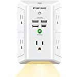 Outlet Extender with Night Light, USB Wall Charger, POWLIGHT 5-Outlet Surge Protector Power Strip with 4 USB Ports, 1680 Joules Multi Plug Outlet with Spaced Outlets for Home, Office, White
