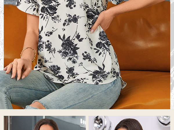 Women Blouses Chiffon Henley Shirts