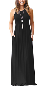 GRECERELLE Women''s Sleeveless Racerback Loose Plain Maxi Dresses Casual Long Dresses with Pockets