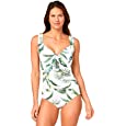 Jantzen Women&#39;s The Jungle Look Surplice UPF 50 One Piece Swimsuit - Tummy Control Bathing Suits for Women, Ladies Swimwear with Sewn-in Cups &amp; Adjustable Straps - White, Size 8