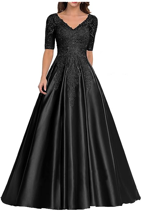 Mother of The Bride Dresses Long Formal Evening Dresses Lace Appliques Prom Dress with Sleeves Mother Dress for Wedding
