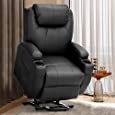 MAGIC UNION Power Lift Chair Electric Recliner Faux Leather Heated Vibration Massage Sofa with Remote Controls Side Pockets for Elderly Catnap (PU Black-Small)
