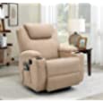 Flamaker Rocking Chair Recliner Chair with Massage and Heating 360 Degree Swivel Ergonomic Lounge Chair Classic Single Sofa with 2 Cup Holders Side Pockets Living Room Chair Home Theater Seat (Beige)
