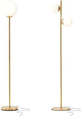 Brightech Globe Floor Lamps Set of 2 - Luna and Sphere Frosted Glass Standing Lamps - Mid Century Modern Contemporary Tall Lights for Living Rooms & Bedrooms - Bulbs Included - Gold / Antique Brass