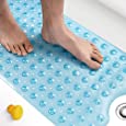 HITSLAM Bath Mat for Tub, Non Slip Bathtub Mat, 40 x 16 Inch Extra Long Bath Tub Mat, Machine Washable Bathroom Shower Mat with Suction Cups and Drain Holes, Soft on Feet, Clear Blue