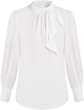GRACE KARIN Women's Bow Tie Neck Long Sleeve Chiffon Blouses Pleated Mock Neck Casual Work Shirt Top