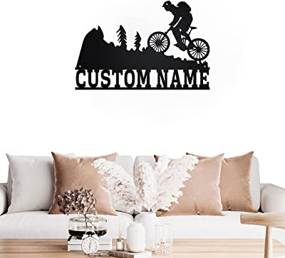 RBPCAAR Custom Mountain Bike Name Sign Personalized Mountain Bike Metal Wall Art Metal Mountain Bike Wall Decor