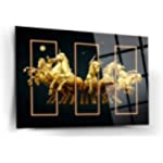 Glass Wall Art Animal Gold Horses Themed Wall Decor Home Living Room Entryway Bedroom Decoration Vivid Color, UV Printed Durable and Tempered Glass with Size Options ((30x45cm)12x18 Inches)