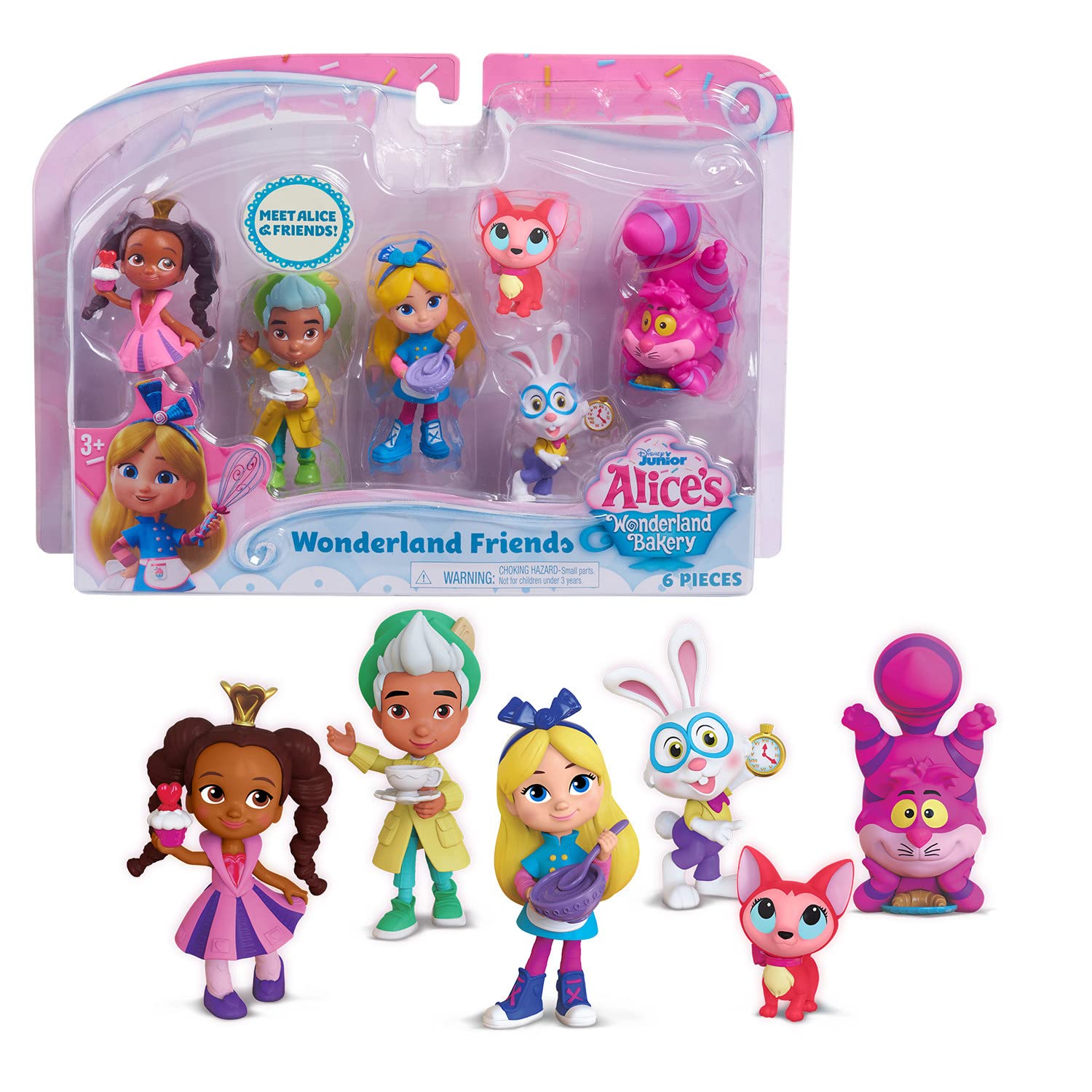 Disney Junior Alice’s Wonderland Bakery Friends, 3 Inch Figure Set of 6, Kids Toys for Ages 3 Up
