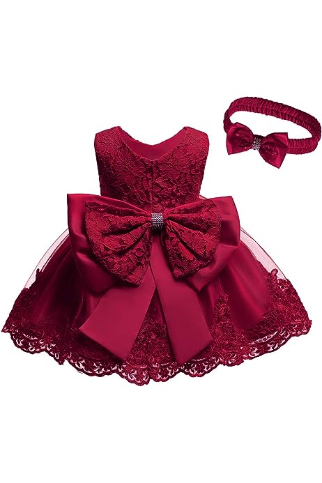 0-6T Toddler Girls Pageant Lace Dresses Baby Birthday Party Embroidery Dress with Headwear