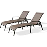 PATIO TREE Outdoor 2-Piece Folding Textilene Mesh Sling Chaise Lounge Chairs Steel Frame Adjustable Backrest Recliners