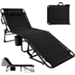 Oversized Heavy Duty Folding Chaise Lounge Chairs with 4 Reclining Position Carry Strap Cup Holder Pouch Pillow Portable for Outdoor, Poolside, Beach, Lawn, Patio, Camping, Lakeside