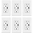ELEGRP USB Charger Wall Outlet, Type A &amp; Type C 4.2 Amp USB Ports with Smart Chip, 15 Amp Duplex Tamper Resistant Receptacle Plug NEMA 5-15R, Wall Plate Included, UL Listed (6 Pack, Matte White)