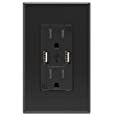 ELEGRP USB Charger Wall Outlet, Dual High Speed 4.0 Amp USB Ports with Smart Chip, 15 Amp Duplex Tamper Resistant Receptacle Plug NEMA 5-15R, Wall Plate Included, UL Listed (1 Pack, Glossy Black)