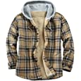 Derbars Mens Long Sleeve Sherpa Fleece Flannel Shirts Button Down Berber Lined Shackets Warm Camp Shirts Plaid Jackets Khaki X-Large