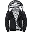 Hoodies for Men Full Zip Up Fleece Warm Jackets Thick Coats Heavyweight Sweatershirts Kangaroo Pockets All Black L