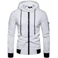 NIKUFEIMEI Men&#39;s Casual Zip Up Hoodies Lightweight Full-Zipper Long Sleeve Coat Plaid Jacquard Drawstring Hooded Sweatshirts（White,XL)