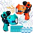 2 PCS Dinosaur Bubble Gun Blaster for Kids, Outdoor Bubble Machine Blower Maker with LED Lights and Sounds, Birthday Party Favor Toys Gifts for 1 2 3 4 5 6+ Years Old Toddlers Boys and Girls