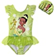 QASALOP Toddler Girls Princess Swimsuit Frog Cartoon Printed Ruffle One Piece Bathing Suit Kids Swimwear Summer Holiday for 2-8 Years Green