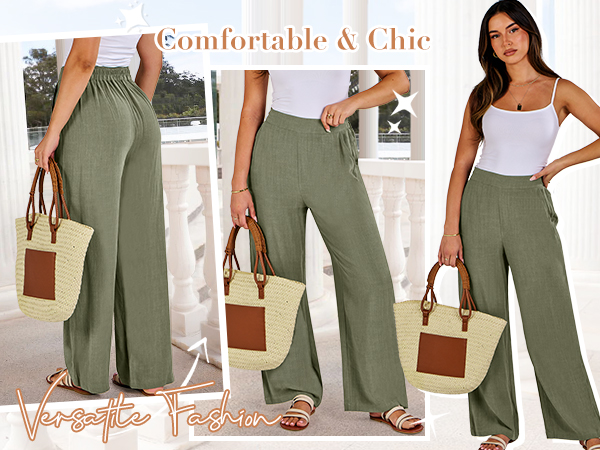 wide leg casual beach vacation travel plane linen pant trousers 2023 trendy fashion pants pocket