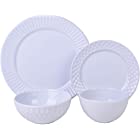Sango Madison Square 16-Piece Stoneware Dinnerware Set with Round Plates and Bowls, White