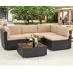 AECOJOY 5 Piece Small Patio Furniture Set,Outdoor Sectional Conversation Furniture Chair Set with Cushions and Table,Patio Wicker Sectional for Backyard, Garden, Black