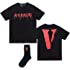 Hip Hop Casual Big Letter V Tshirt and Socks Python Snake Shirt Fashion Short tee Tops for Men Women Black