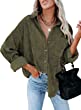 Dokotoo Womens Corduroy Button Down Shirts Boyfriend Long Sleeve Oversized Blouses Tops