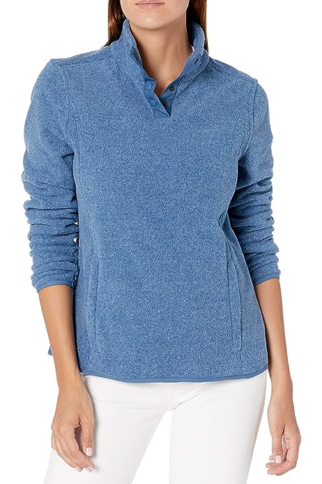 Women's Polar Fleece Long-Sleeve Mock Neck Relaxed-Fit Popover Jacket with Pockets