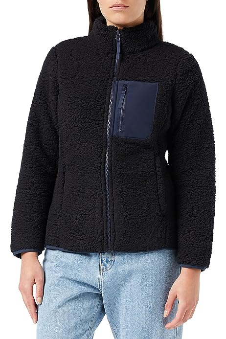 Women's Sherpa Long-Sleeve Mock Neck Full-Zip Jacket with Woven Trim (Available in Plus Size)