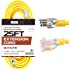 IRON FORGE CABLE 25 ft Lighted Outdoor Extension Cord - 12/3 SJTW Heavy Duty Yellow Extension Cable Extension Cable with 3 Pr