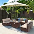 Aoxun 8 Pieces Patio Conversation Set with Fire Pit Table Outdoor Sectional Sofa Set Wicker Patio Furniture Set with Coffe Table (Brown)