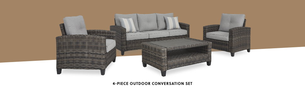 4 piece outdoor conversation set sofa 2 chairs chair coffee cocktail table modern contemporary