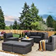 Bulexyard 7 Pieces Outdoor Patio Furniture Conversation Sectional Sofa Sets with Thick Cushions for Balcony Garden Porch Grey PE Rattan Wicker