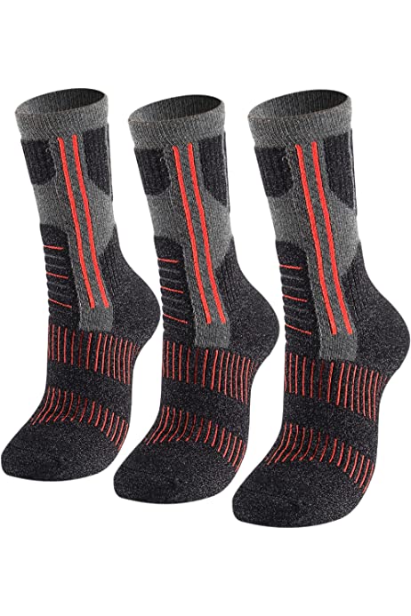 Men's 3-Pack Black Cushioned Anti Stink Quick Dry Blister Resistant Hiking Mountaineering Mid Calf Crew Socks,Size 7-12