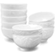 amHomel Cereal Bowls Set of 10 with Embossed Texture, Ceramic Soup Bowls, Porcelain Bowls, 11 Oz Small Dessert Bowls for Rice, Condiments, Lead-Free, Dishwasher &amp; Microwave Safe, White