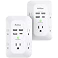 2 Pack USB Wall Charger Surge Protector, 5 Outlet Extender with 4 USB Charging Ports ( 1 USB C Outlet) 3 Sided 1800J Power Strip Multi Plug Outlets, Wall Adapter Spaced for Home Travel Office